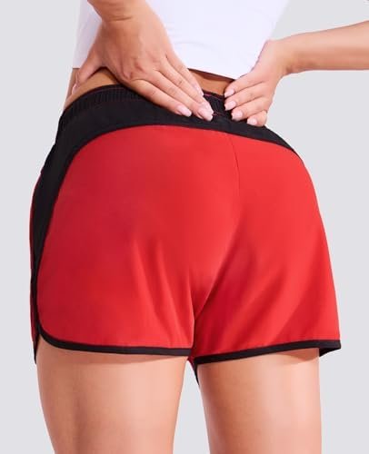 Womens Running Shorts with Mesh Liner Elastic Waist Quick Dry 3 inch Inseam Athletic Workout Shorts with Zipper Pocket