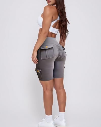 Womens Workout Shorts with Pockets Gym Shorts High Waisted booty Cargo Shorts