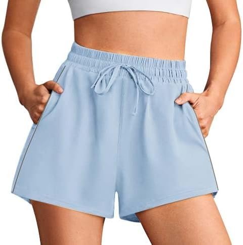 Running Shorts for Women Quick Dry Athletic Short Elastic High Waisted Active Wear with Zip Pockets