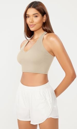 3-Pack Seamless Racerback Crop Tank for Women Ribbed Knit Soft Crop Tops