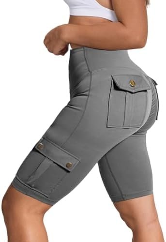 Womens Workout Shorts with Pockets Gym Shorts High Waisted booty Cargo Shorts