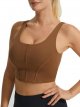 Women Crop Corset Top - Square Neck Sports Bra Workout Gym Casual Tank top with Built-in Bra