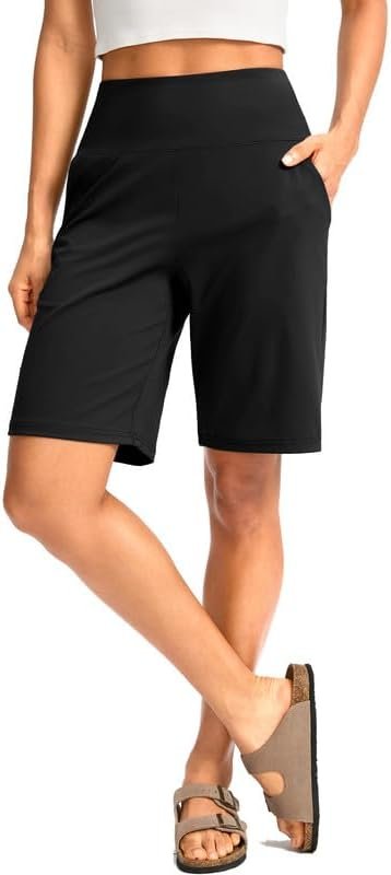 Women's Long Shorts with Pockets High Waisted Knee Length Shorts for Women Walking Athletic Workout