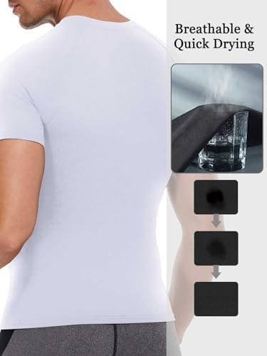 Mens Compression Shirt, Short Sleeve Athletic Compression Shirt Men, Cool Dry Workout Gym T Shirt, Undershirts Running Tops