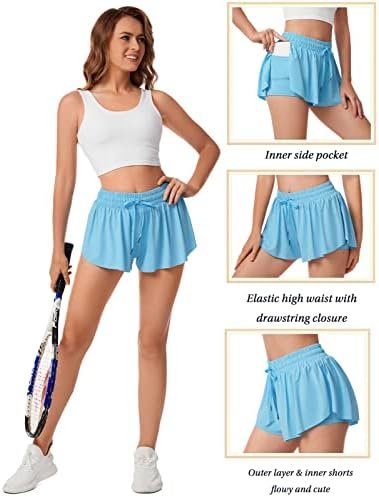 Athletic Shorts for Women Running Tennis Sports Shorts 2-in-1 Double Layer Quick-Drying Comfy Shorts Skort