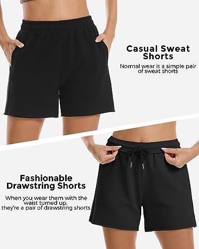 Women's Sweat Shorts Casual Drawstring Shorts Comfy Cotton High Waisted Workout Lounge Shorts with Pockets