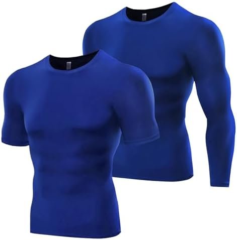 2 Pack Compression Shirts for Men Long/Short Sleeve Workout Tops Rash Guard Athletic Undershirt Gear Sports T Shirt