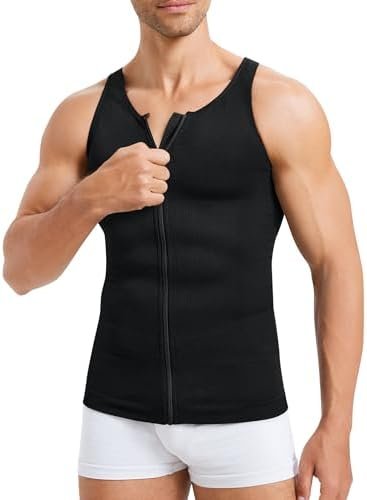 Mens Body Shaper Tank Top Compression Shirts Sleeveless Slimming Undershirt Gynecomastia Shapewear with Zipper