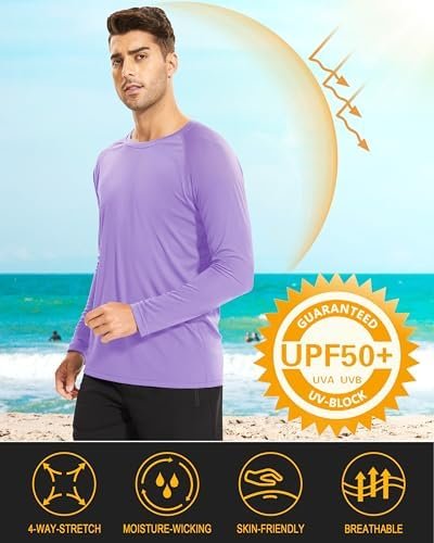 Men's Long Sleeve Shirts UPF 50+ UV Sun Protection Athletic Shirts for Hiking Running Workout Rash Guard