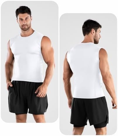 2 Pack Men's Athletic Compression Shirts Sleeveless Tank Top Dry Fit Running Sports Workout Base Layer Undershirt