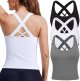 Workout Yoga Crop Tank Tops for Women Criss Cross Strappy Tops with Built in Bra Ribbed Seamless High Impact Tanks