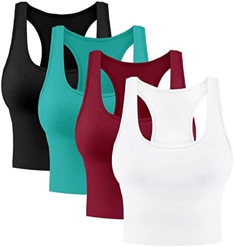 4 Pieces Women's Crop Tops Cotton Basic Tank Tops Racerback Sleeveless Sports Workout Crop Tank Tops