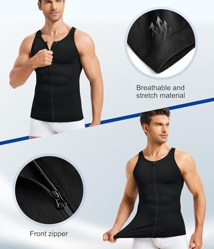 Mens Body Shaper Tank Top Compression Shirts Sleeveless Slimming Undershirt Gynecomastia Shapewear with Zipper