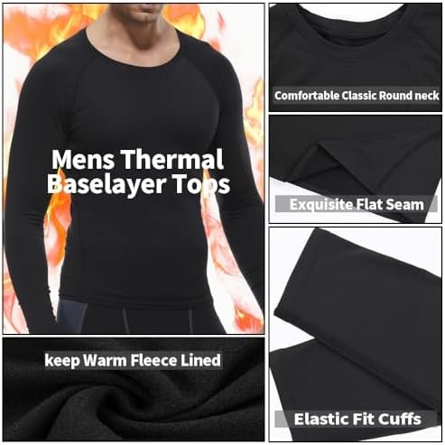 Men's Long Sleeve Compression Shirts Base-Layer Quick Dry Tops Workout Crewneck T Shirts