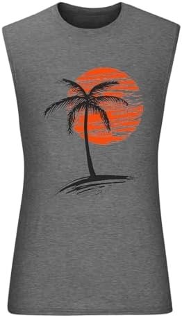 Men's Summer Tank Top Shirt Tropical Printed Sleeveless Shirts Fitted Muscle Tank Tops Sport Round Neck T-Shirt