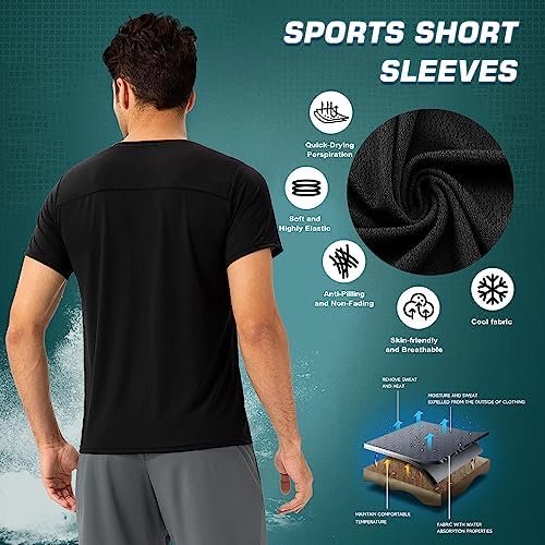 3 Pack Men Gym Tops for Men Running Shirts Men Quick Dry Sport Training Short Sleeve Tops Breathable Athletic Workout T Shirt