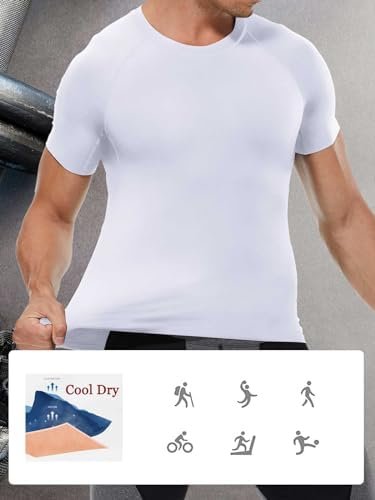 Mens Compression Shirt, Short Sleeve Athletic Compression Shirt Men, Cool Dry Workout Gym T Shirt, Undershirts Running Tops