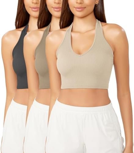 3-Pack Seamless Racerback Crop Tank for Women Ribbed Knit Soft Crop Tops