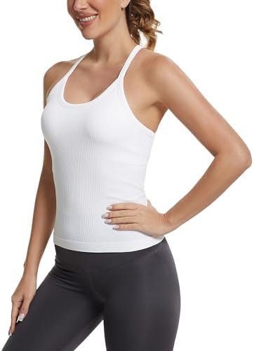 Seamless Workout Tank Tops with Built in Bra,Racerback Athletic Tank Tops Ribbed Soft Yoga Shirts