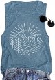 Hiking Mountain Tank Tops for Women Funny Pine Tree Sunrise Graphic Workout Tanks Summer Sleeveless Loose Fit Shirts Tops