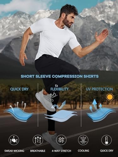 Men's Compression Shirts Short Sleeve Workout Tops Cool Running Gym T-Shirt Base Layer Undershirts Top