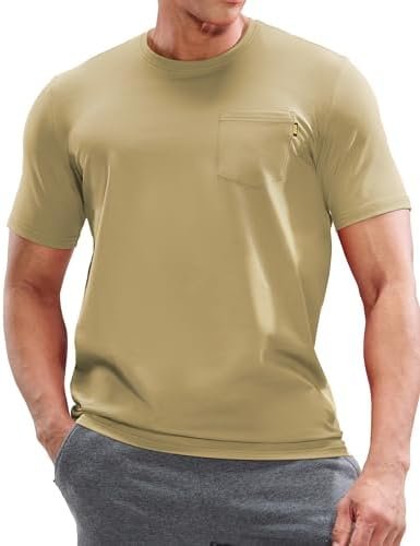 Men's Cotton T-Shirts with Pocket Soft Plain Short Sleeve Crewneck Tee Work Casual Basic Tshirt Tops, Breathable