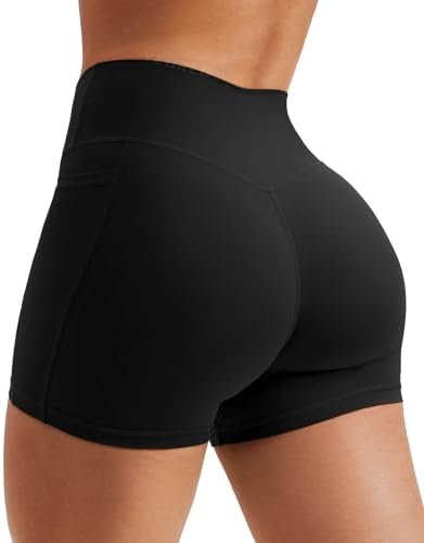 Women's Shorts with Pockets Workout Gym Shorts High Waist Tummy Control Running Yoga Shorts