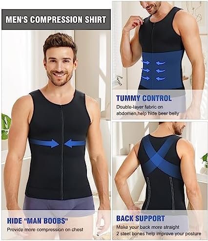 Compression Shirts for Men Zipper Vest Body Shaper Slimmer Undershirts