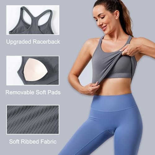 Women's 1/2/3 Pack Ribbed Workout Tank Tops with Built in Bra Racerback Seamless Crop Tank Tops Camisole Sport Tanks