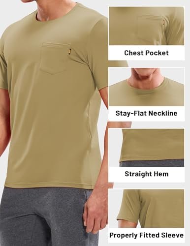 Men's Cotton T-Shirts with Pocket Soft Plain Short Sleeve Crewneck Tee Work Casual Basic Tshirt Tops, Breathable