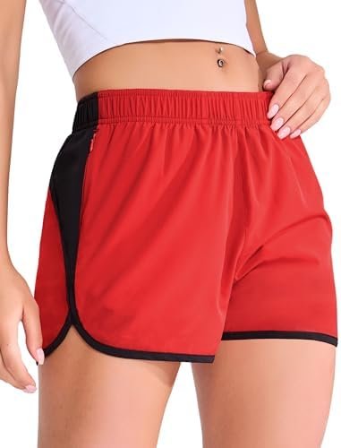 Womens Running Shorts with Mesh Liner Elastic Waist Quick Dry 3 inch Inseam Athletic Workout Shorts with Zipper Pocket